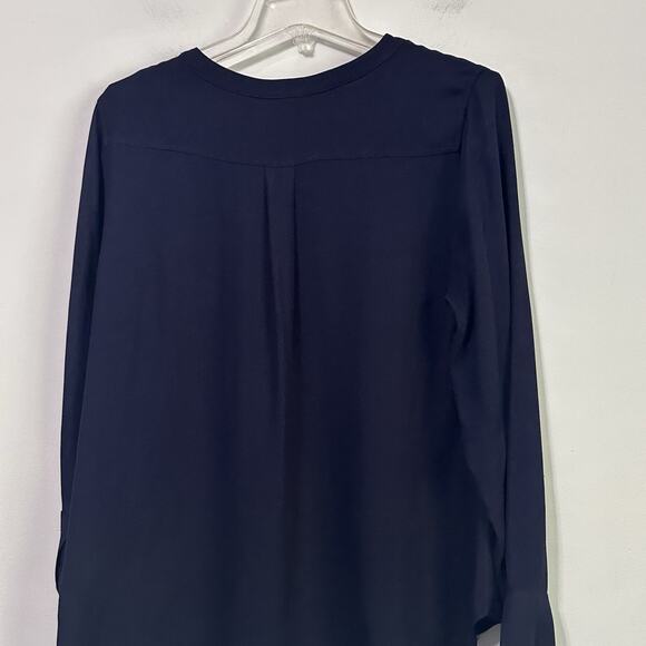 J Crew Drapey Henley Tunic Top Popover Blouse 12 Navy Blue Work Long Sleeve - Picture 7 of 9